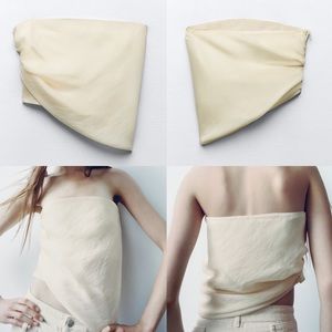 Zara NWT asymmetrical tulle overlay draped strapless - cream / ivory summer top